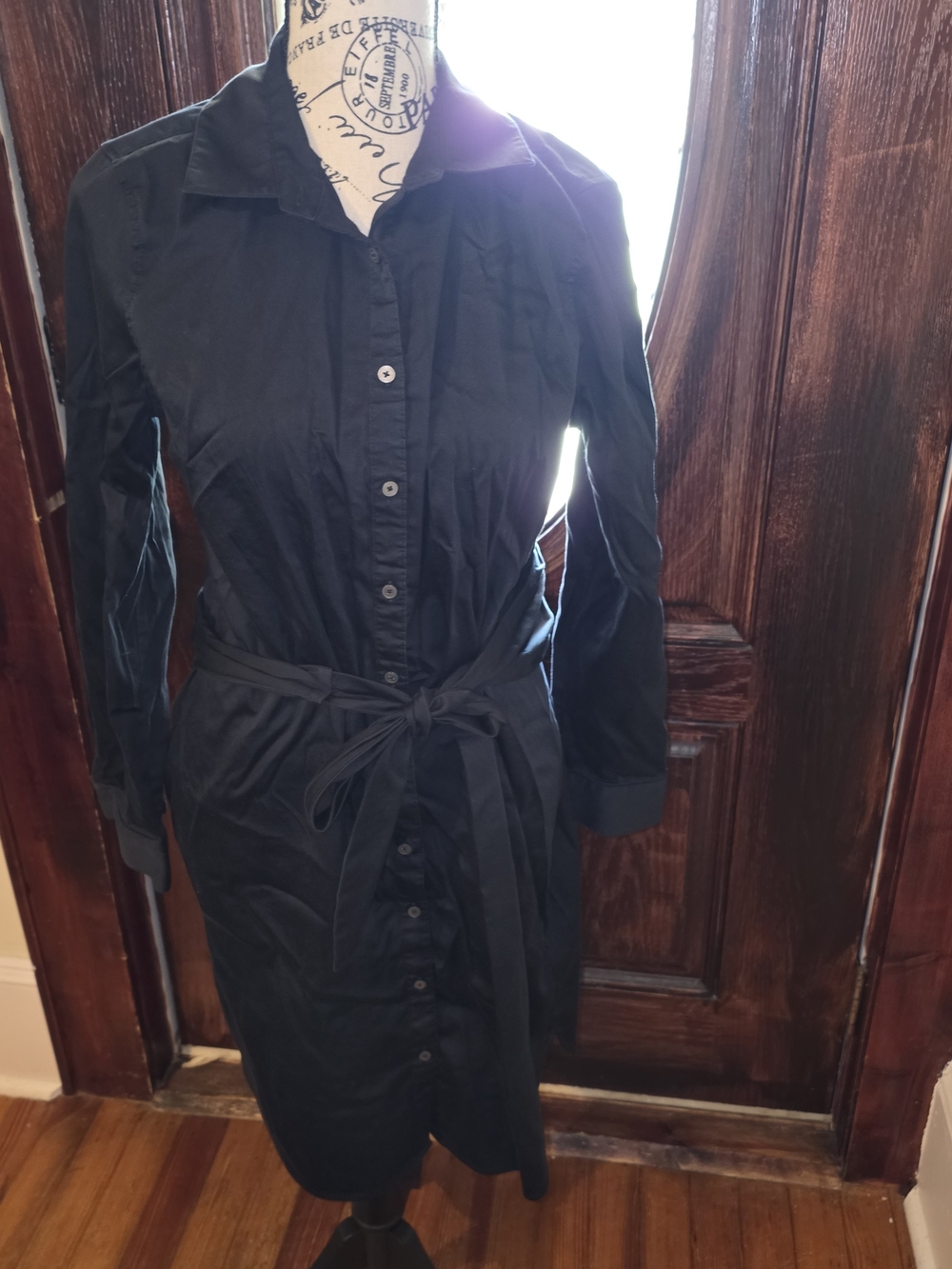 UNTUCKit Black Long-Sleeve Shirt Dress with Waist Tie Size 10